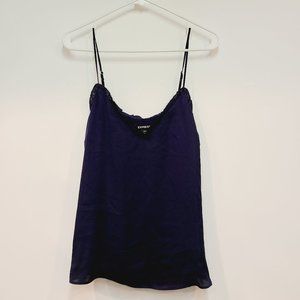 Express Navy Blue Satin with Ruffle Cami Tank Top Sz M